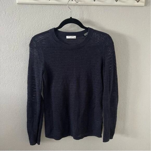 Equipment Navy Blue Cotton Linen Open Knit Crewneck Sweater - Picture 1 of 4